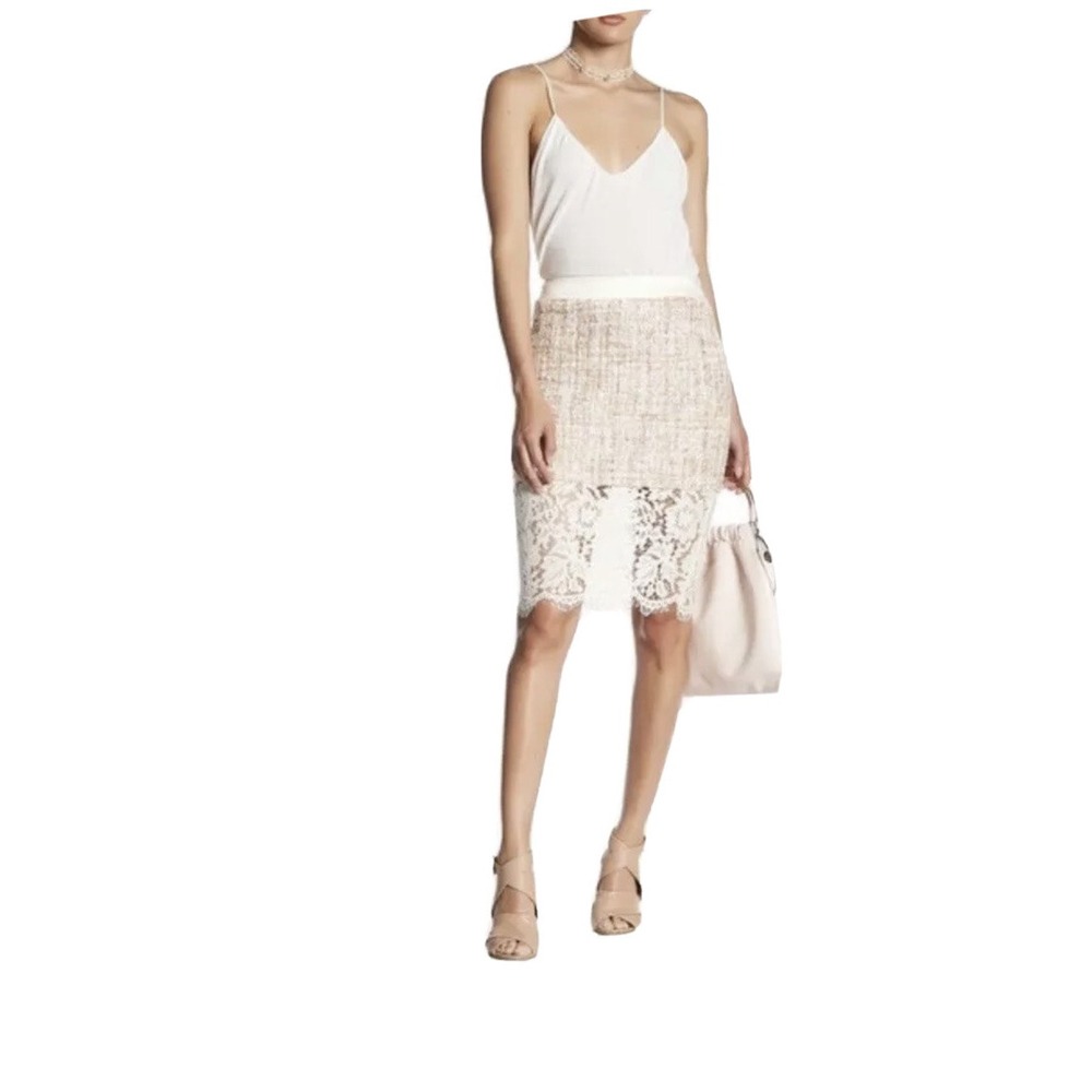 English Factory Womens SMALL Brown Tweed Knit Lace Layered‎ Knee Length Skirt